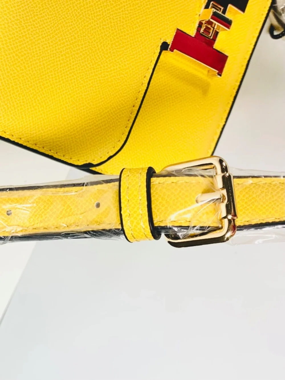Gold Initial H Closure Crossbody Shoulder Bag Vibrant Yellow Box Silhouette